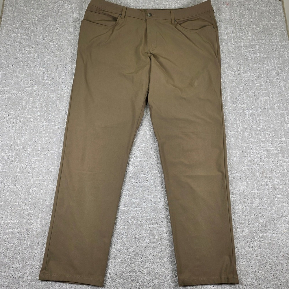 Lululemon ABC Pants Slim Brown Warpstreme Five Pocket Trousers Mens 40x33 *Flaw